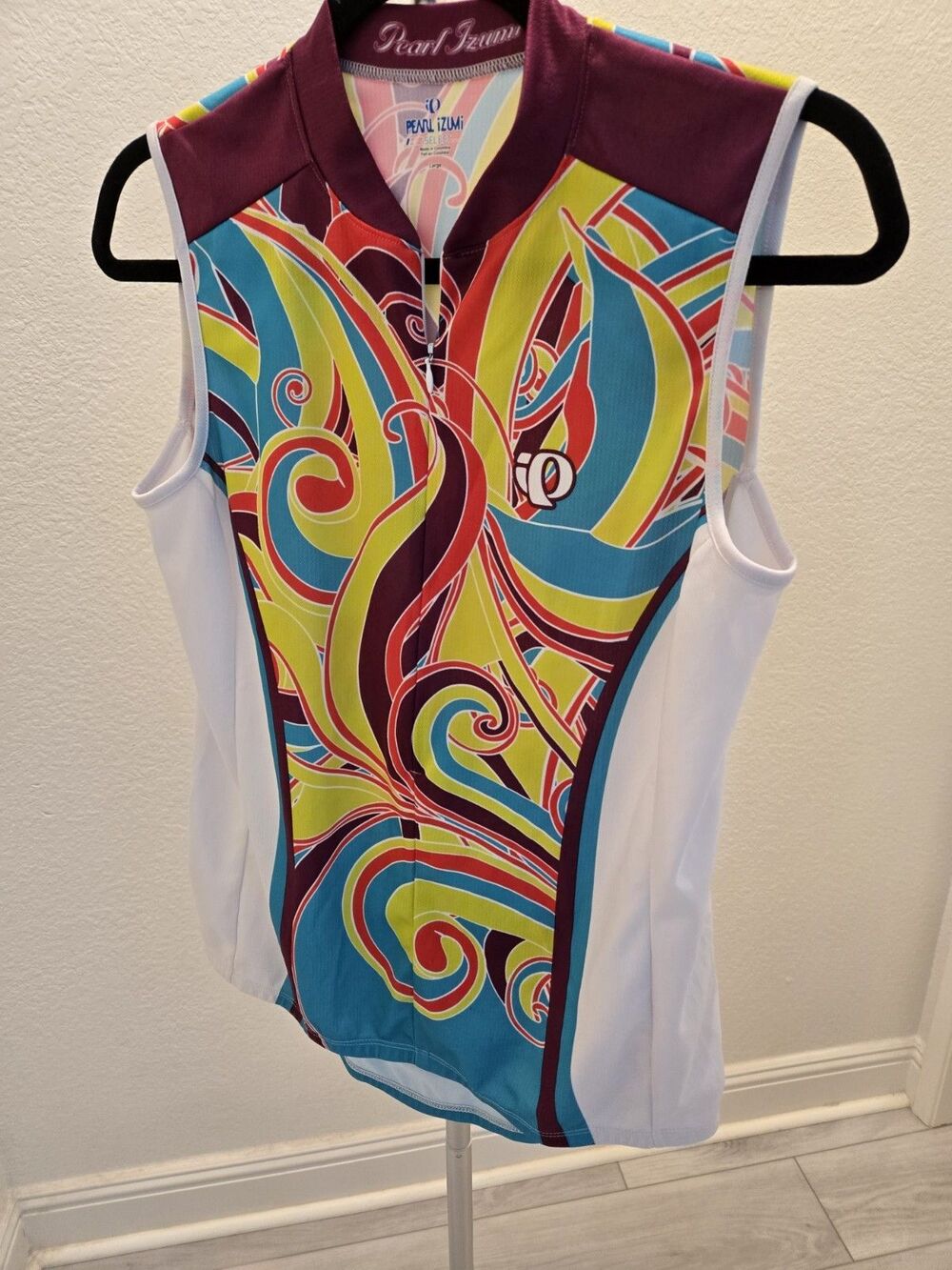 Pearl Izumi Womens Cycling Jersey Large Sleeveless Half Zip Abstract Colorful